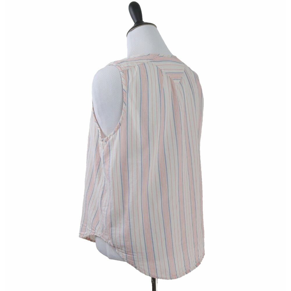 Lucky Brand Size L Top Lightweight Cotton Striped Blue Peach - Picture 4 of 10